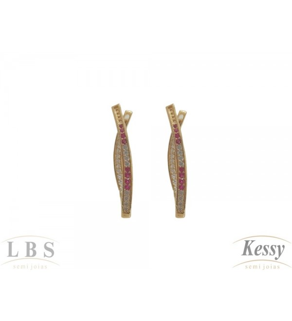  Argola LBS & Kessy Folheado Torcida Com Pedras - 3cm