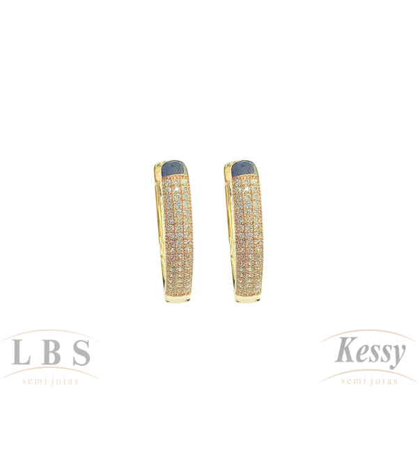  Argola LBS & Kessy Folheado Micro Zircônias - 2,5cm 