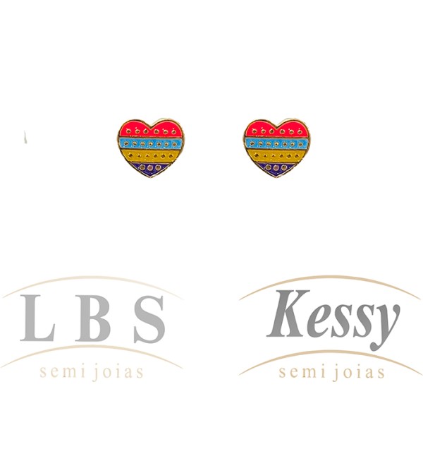 Brinco LBS & Kessy Folheado Coração Colorido