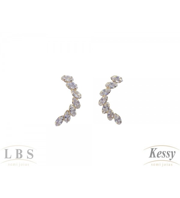 Brinco Ear Cuff LBS & Kessy Folheado Com Pedras - 2,5cm 