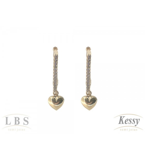 Argola LBS & Kessy Folheado Com Pedras + Coração - 3cm