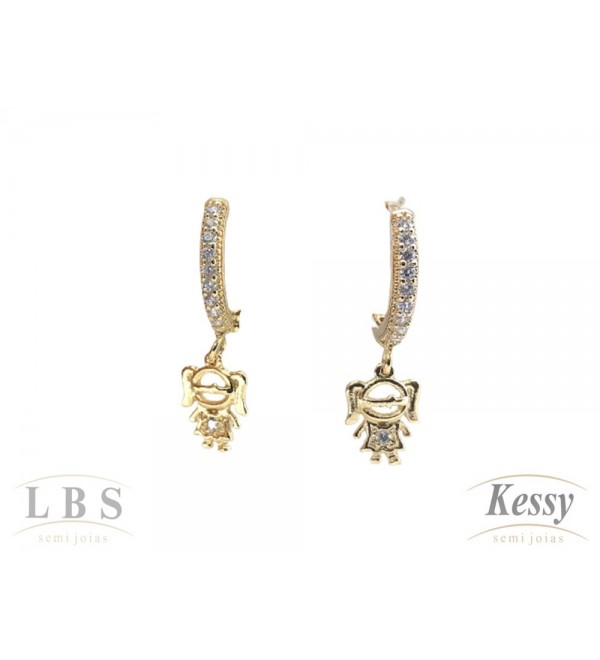 Argola LBS & Kessy Folheado com Pedras + Menina - 3cm