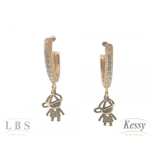 Argola LBS & Kessy Folheado com Pedras + Menino - 2cm