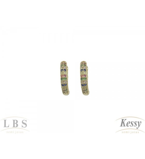  Argola LBS & Kessy Folheado Com Pedras Coloridas - 1,4cm