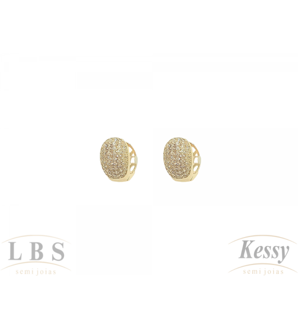  Argola LBS & Kessy Folheado Com Pedras - 1cm 