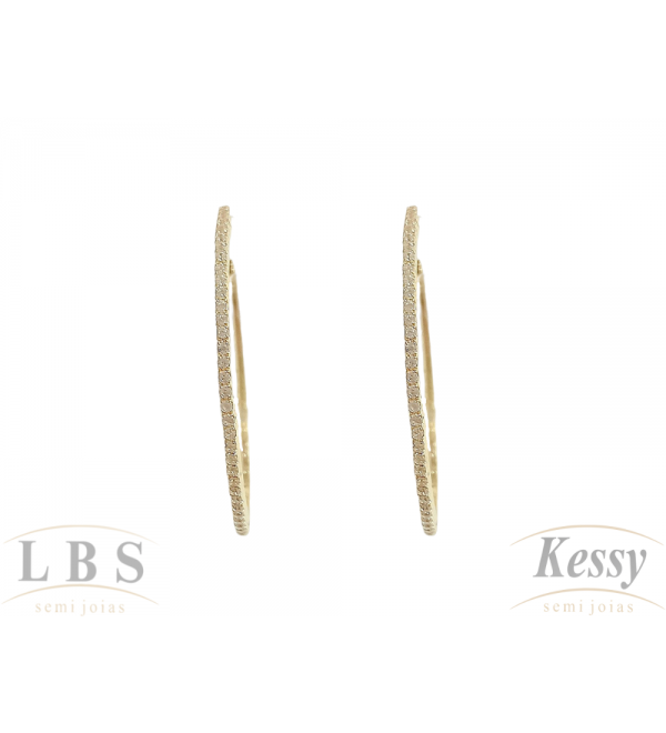 Argola LBS & Kessy Folheado Com Pedras - 4cm 