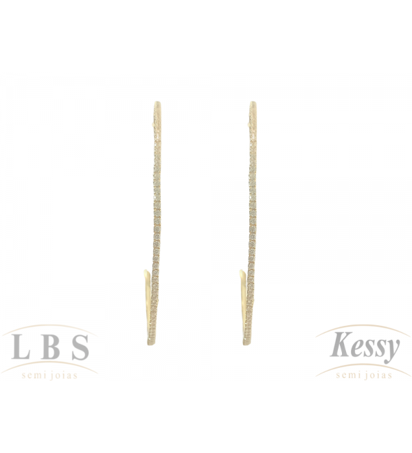  Argola LBS & Kessy Folheado Com Pedras - 7cm 