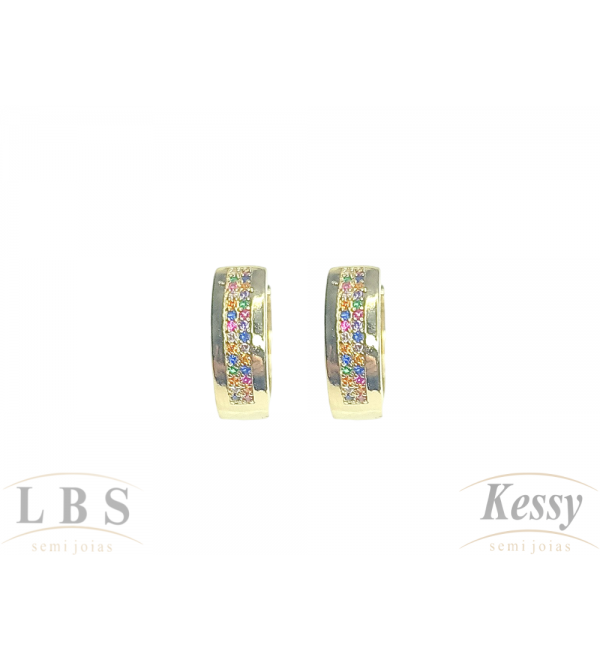  Argola LBS & Kessy Folheado Micro Zircônia Colorida - 1,5cm 