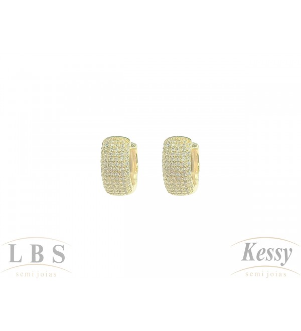  Argola LBS & Kessy Folheado Pedras + Micro Zircônia - 1,2cm 
