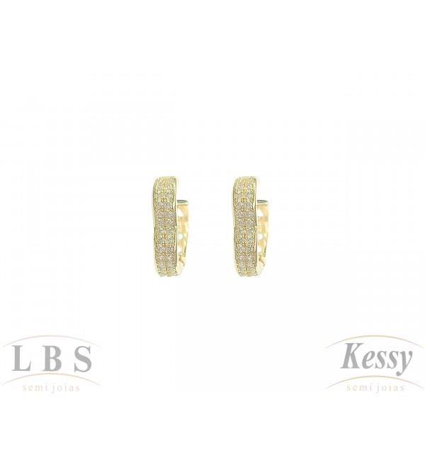  Argola LBS & Kessy Folheado Coração + Pedras - 1,5cm 