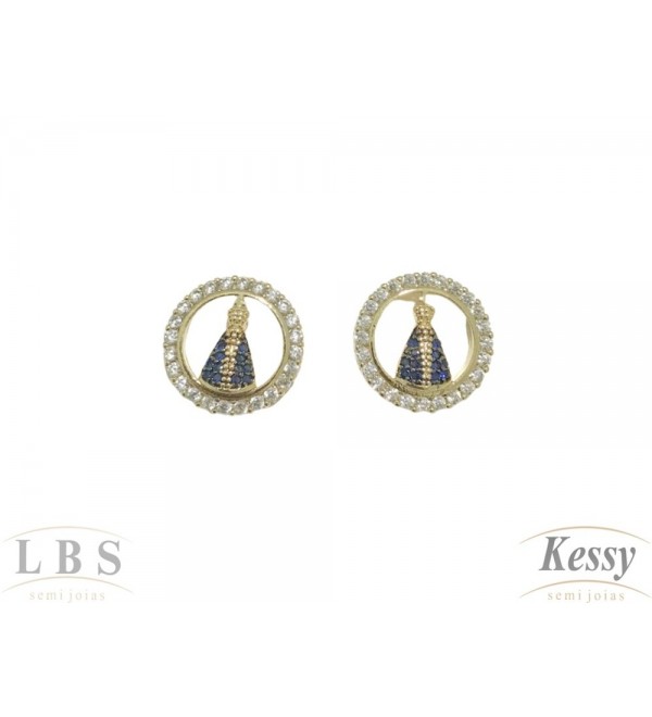 Brinco LBS & Kessy Folheado Aparecida Com Pedras - 1,5cm