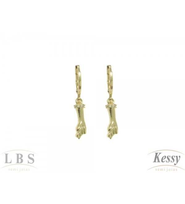 Argola LBS & Kessy Folheado Pendente Figa Com Pedras - 3cm