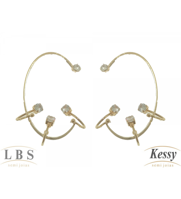 Brinco Ear Cuff LBS & Kessy Folheado Pedra 