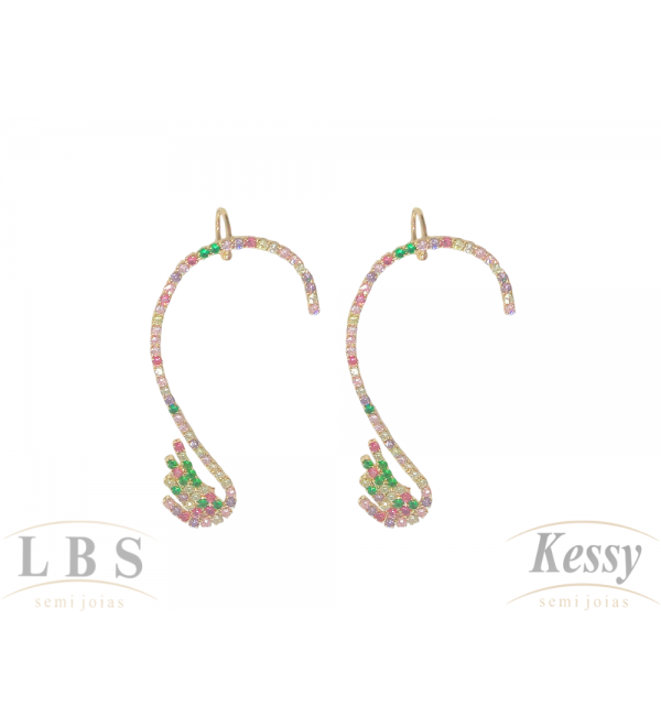 Brinco Ear Cuff LBS & Kessy Folheado Cisne + Pedras - 6cm 
