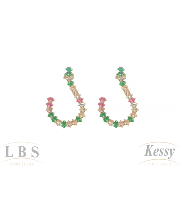 Brinco LBS & Kessy Folheado Com Pedras - 3cm 