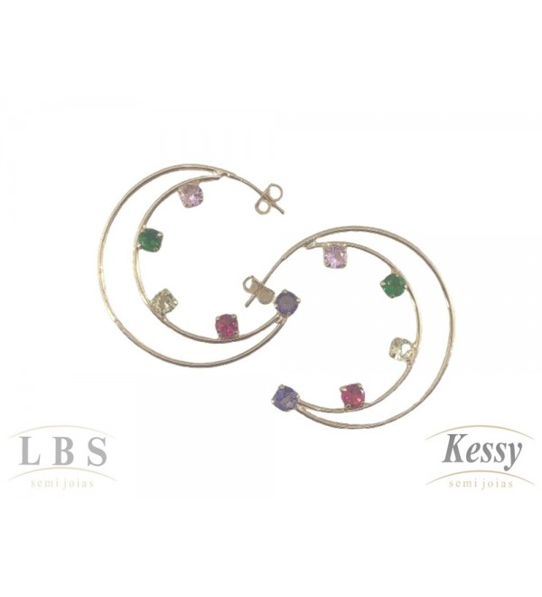 Argola LBS & Kessy Folheado Com Pedras - 3,5cm