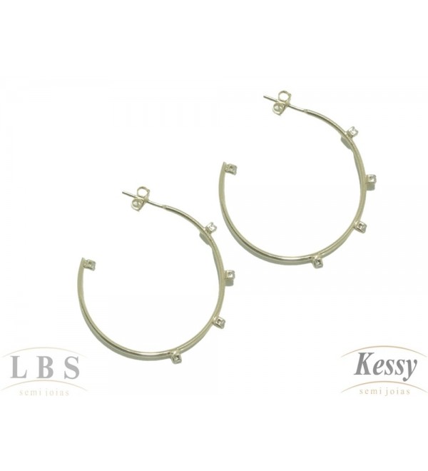 Argola LBS & Kessy Folheado Com Pedras - 3cm