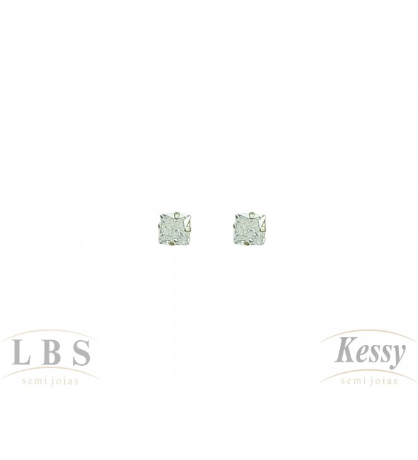 Brinco LBS & Kessy Prata Quadrado + Pedra - 0,4cm