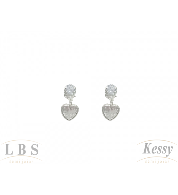 Brinco LBS & Kessy Prata Coração Com Pedra - 1,5cm
