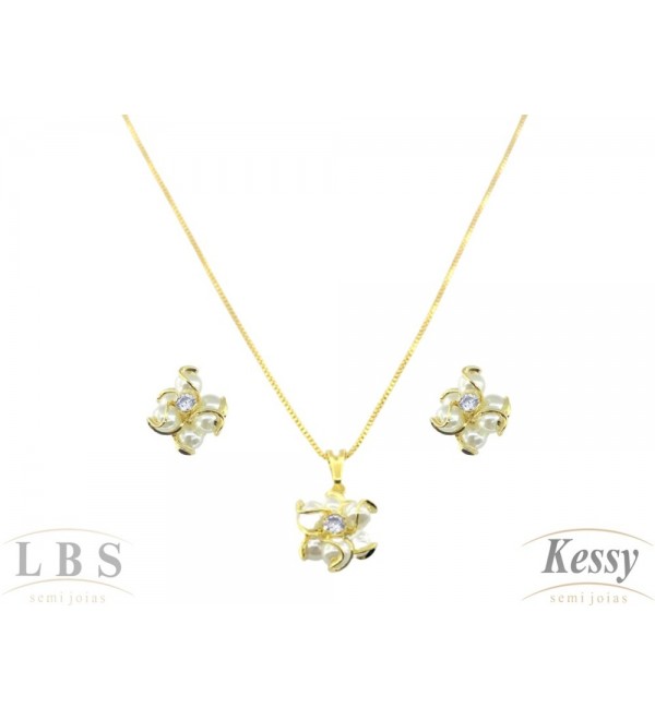 Conjunto LBS & Kessy Folheado Flor De Pérolas + Ponto de Luz 