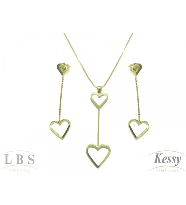 Conjunto LBS & Kessy Folheado Pendente Coração 