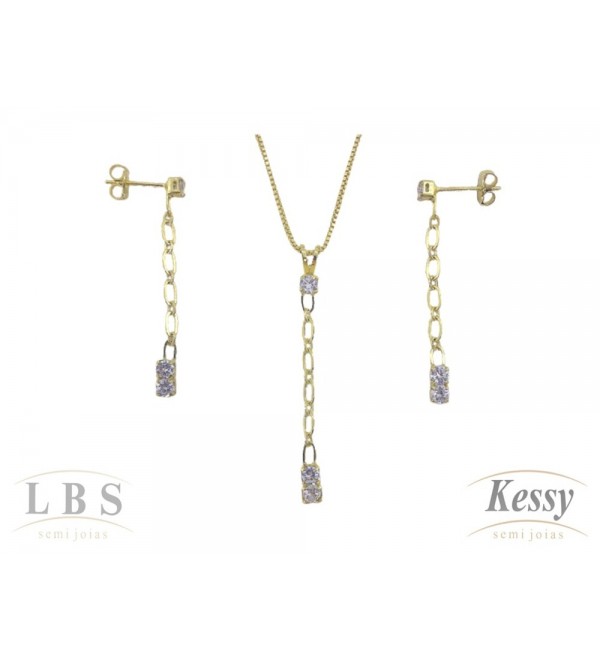 Conjunto LBS & Kessy Folheado Pendente + Pedra