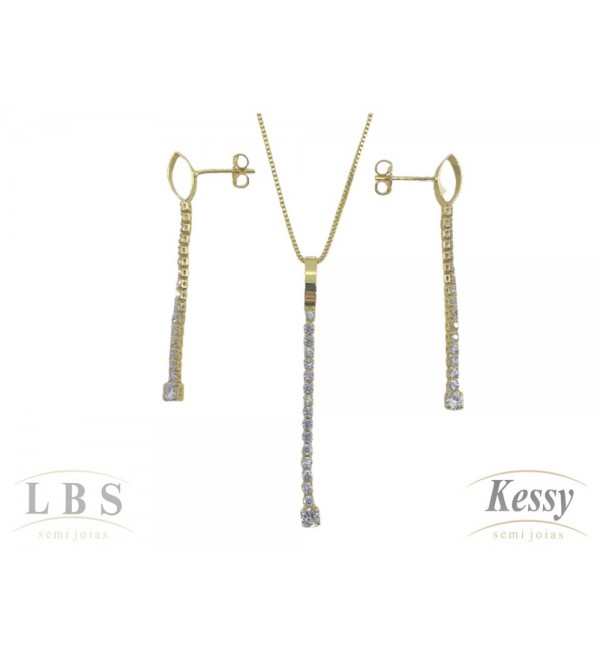 Conjunto LBS & Kessy Folheado Pendente + Pedra