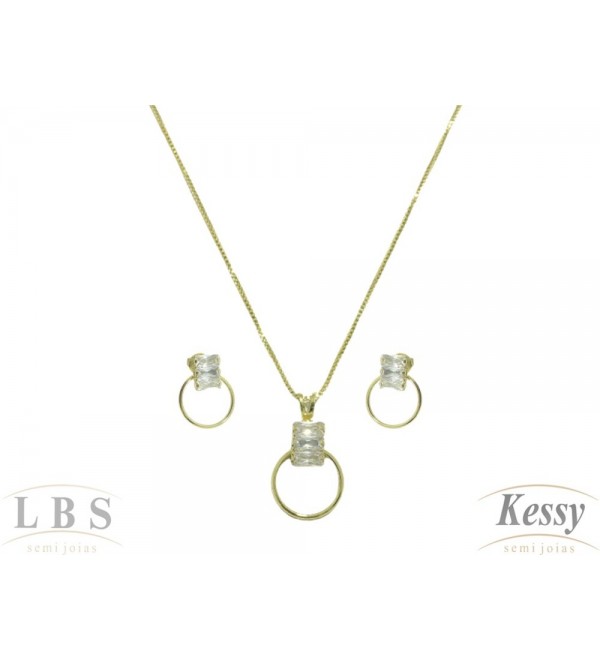 Conjunto LBS & Kessy Folheado Com Pedra + Argola