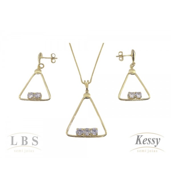 Conjunto LBS & Kessy Folheado Pendente + Triângulo + Pedra