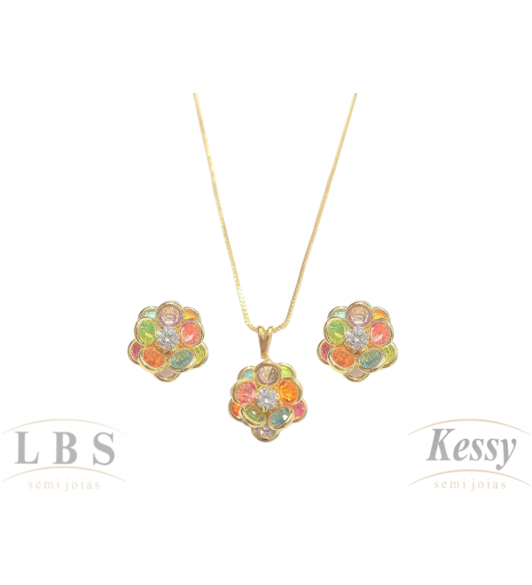 Conjunto LBS & Kessy Folheado Flor + Pedras