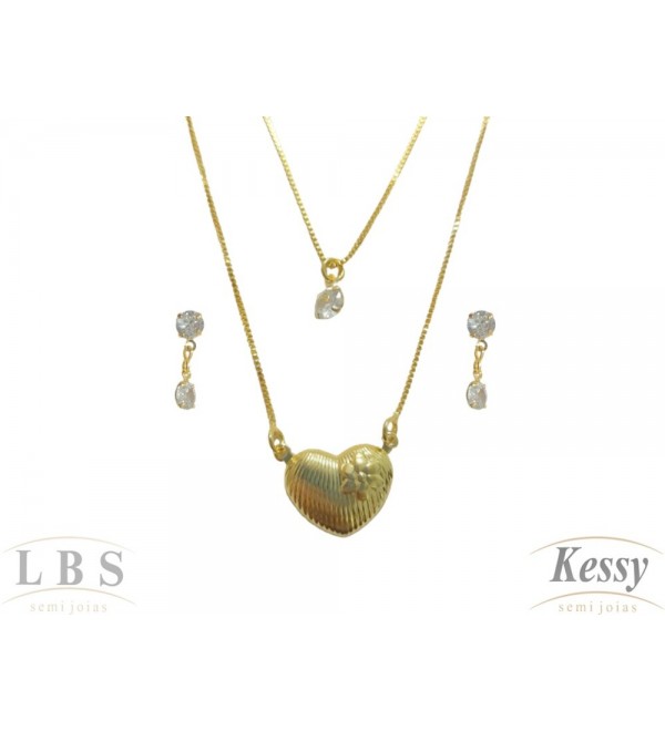 Conjunto LBS & Kessy Folheado Com Pedra + Coração