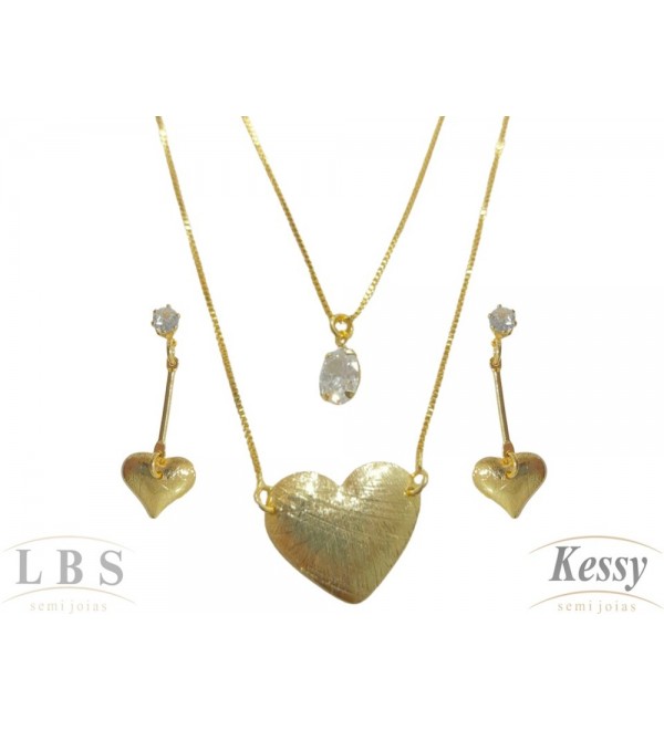 Conjunto LBS & Kessy Folheado Com Pedra + Coração 