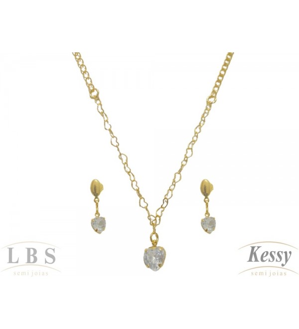 Conjunto LBS & Kessy Folheado Pendente Coração