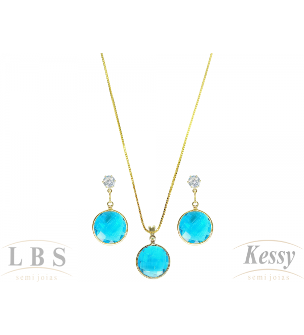 Conjunto LBS & Kessy Folheado Pendente + Pedra 