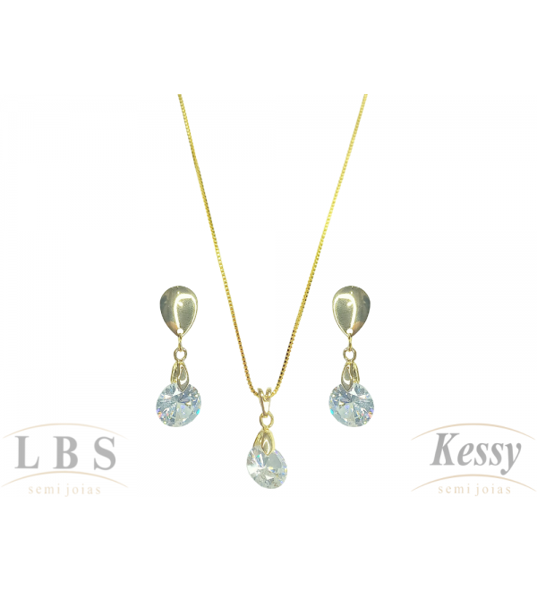 Conjunto LBS & Kessy Folheado Pendente + Pedra