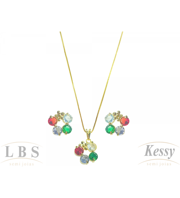 Conjunto LBS & Kessy Folheado Flor + Pedra