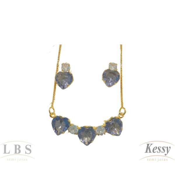 Conjunto LBS & Kessy Folheado Coração Com Pedras