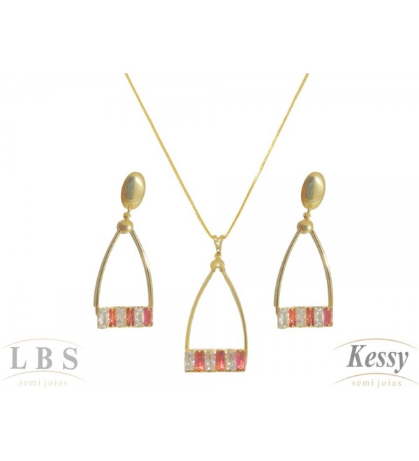 Conjunto LBS & Kessy Folheado Com Pedras 