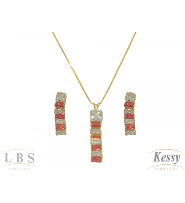 Conjunto LBS & Kessy Folheado Com Pedras 