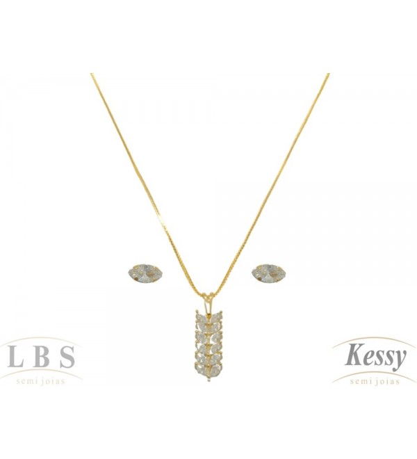 Conjunto LBS & Kessy Folheado Com Pedra 