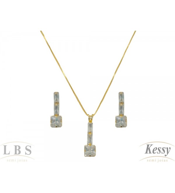 Conjunto LBS & Kessy Folheado Com Pedra 