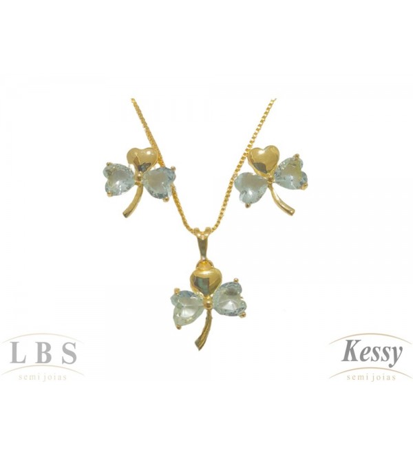 Conjunto LBS & Kessy Folheado Flor Com Pedra 