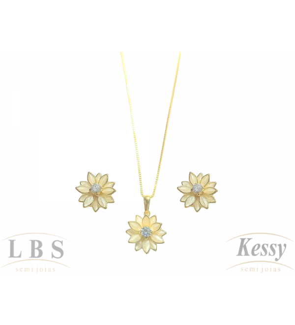 Conjunto LBS & Kessy Folheado Flor de Lótus + Pedra 