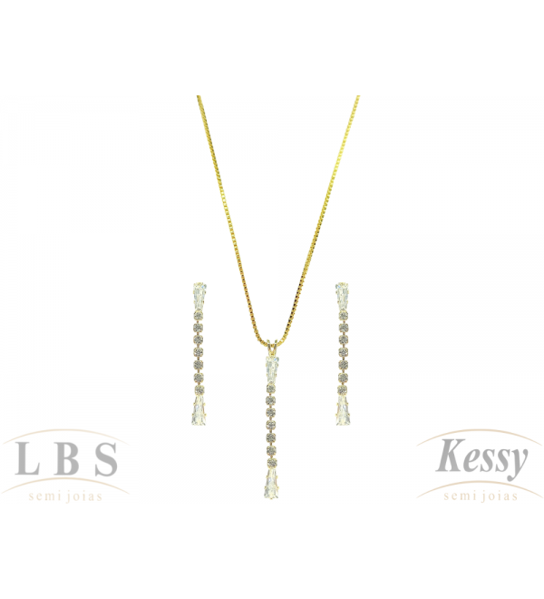 Conjunto LBS & Kessy Folheado Pendente + Pedra  