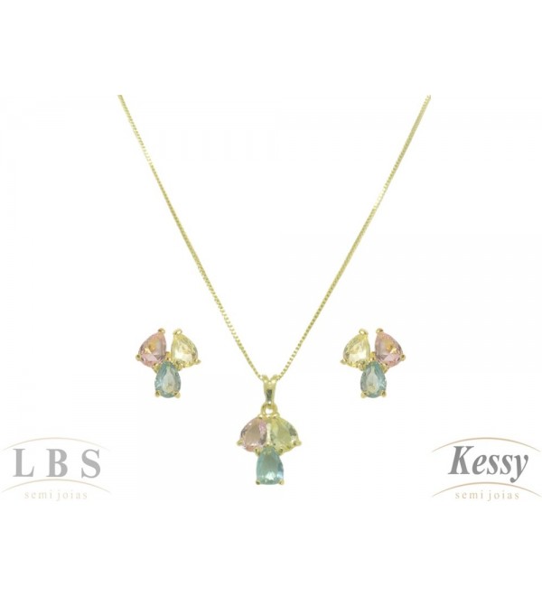 Conjunto LBS & Kessy Folheado Flor Com Pedras