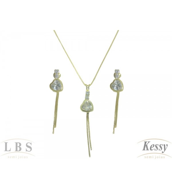 Conjunto LBS & Kessy Folheado Coração Com Pedra