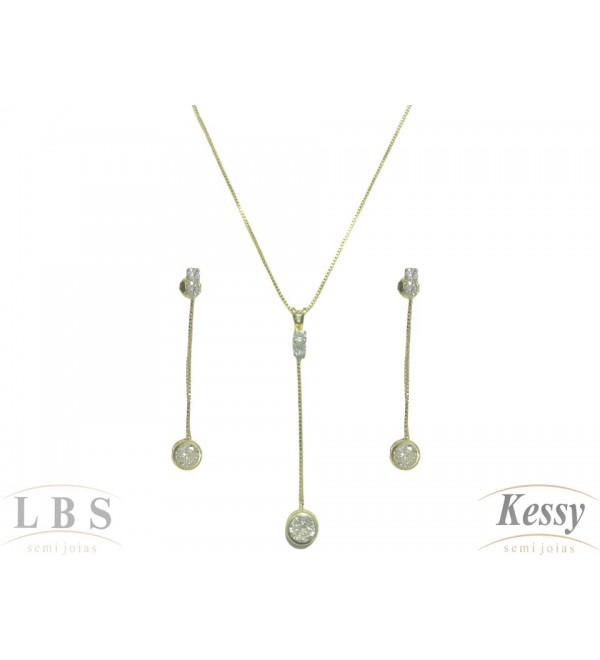 Conjunto LBS & Kessy Folheado Pendente + Pedra