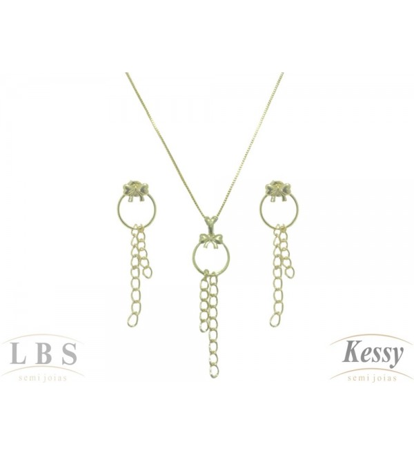 Conjunto LBS & Kessy Folheado Laço + Argola + Corrente