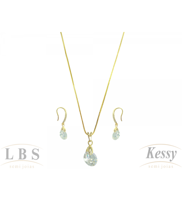 Conjunto LBS & Kessy Folheado Pendente + Pedra