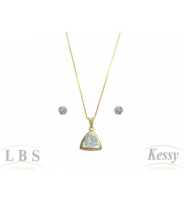 Conjunto LBS & Kessy Folheado Triângulo + Pedra